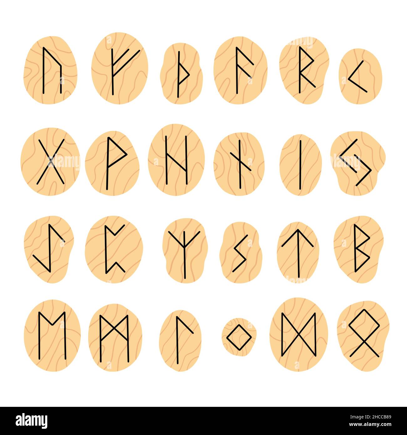 Old runes set, ancient Scandinavian alphabet vector illustration, hand drawn typography, occult letters, mystical signs, esoteric concept Stock Vector