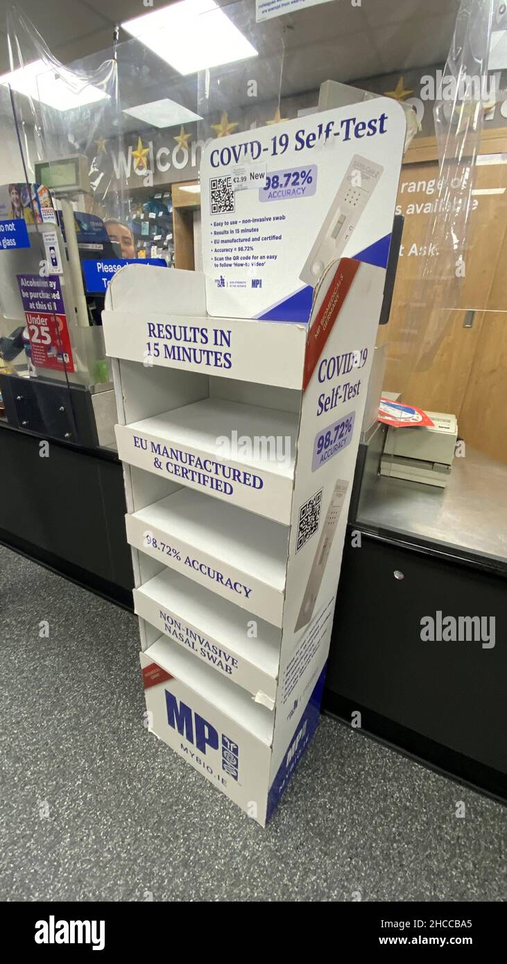 A display unit that should contain Covid19 rapid antigen tests sits