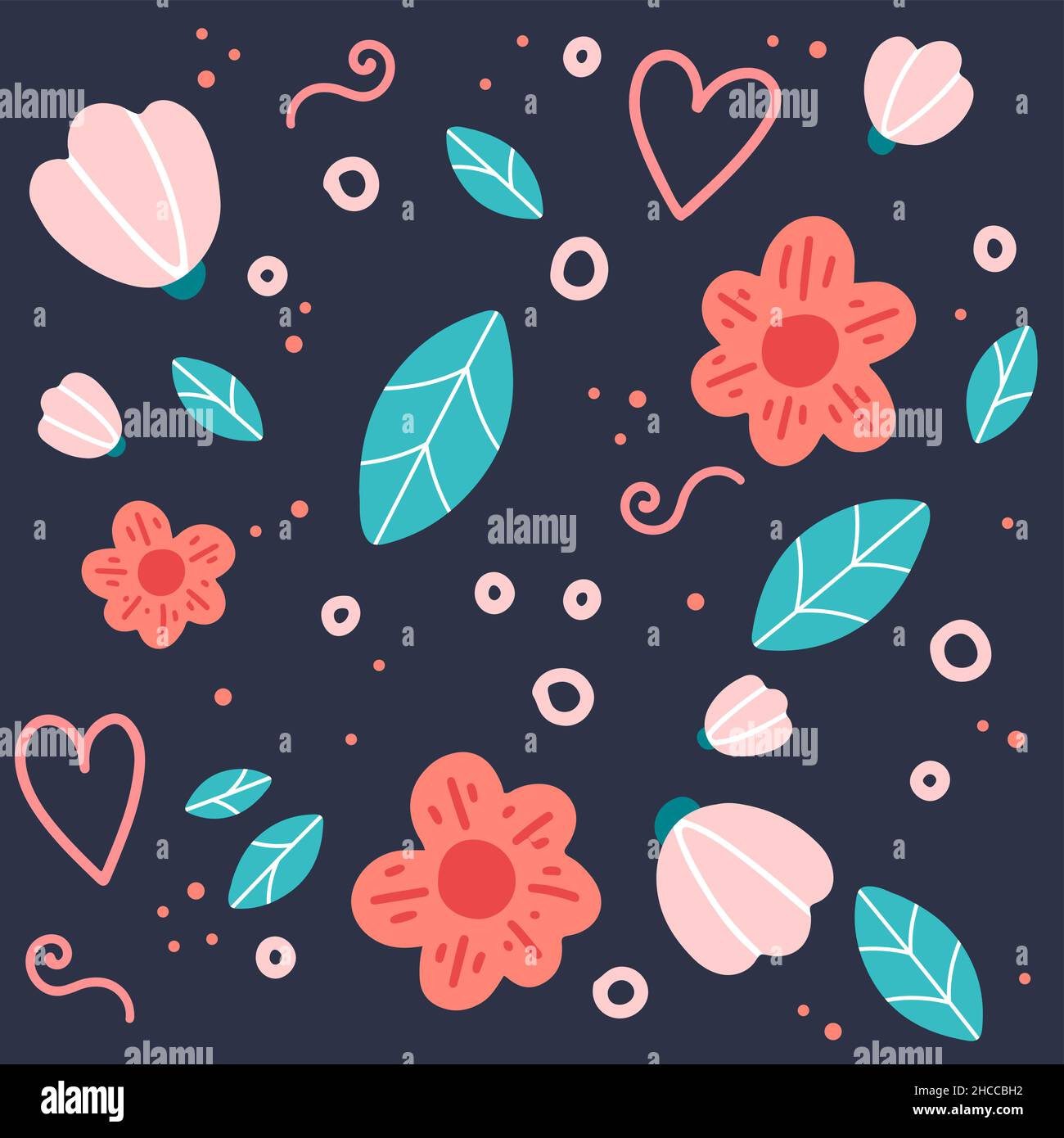 Floral seamless pattern with doodle flowers and leaves. Vector ...