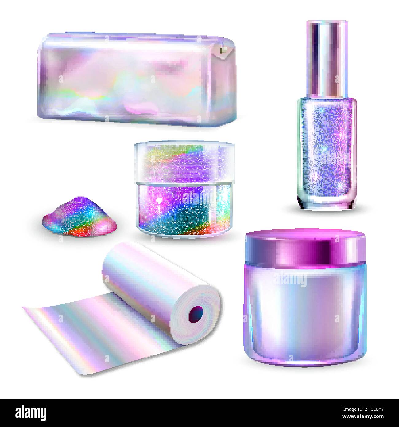 Holographic Multicolored Blank Packages Set Vector Stock Vector