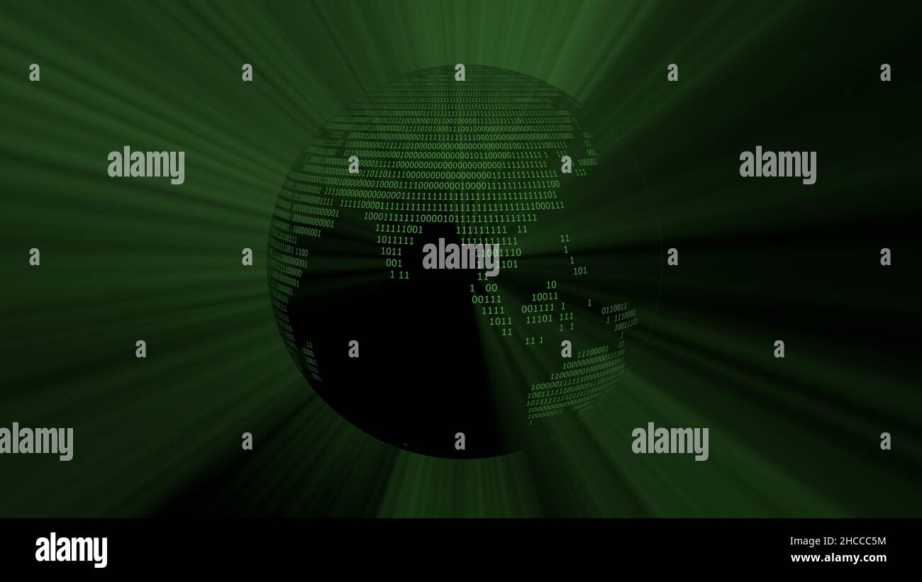 An illustration of glowing dark globe with binary codes Stock Photo - Alamy