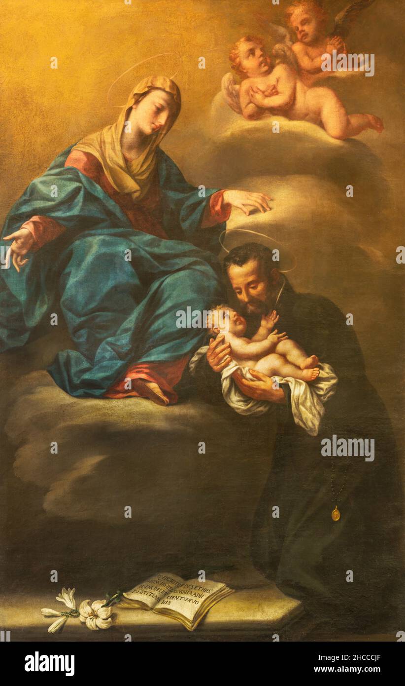 FORLÍ, ITALY - NOVEMBER 11, 2021: The painting of  Madonna and probably Saint Ignace in the church Chiesa di san Antonio Abate by unknown artist. Stock Photo