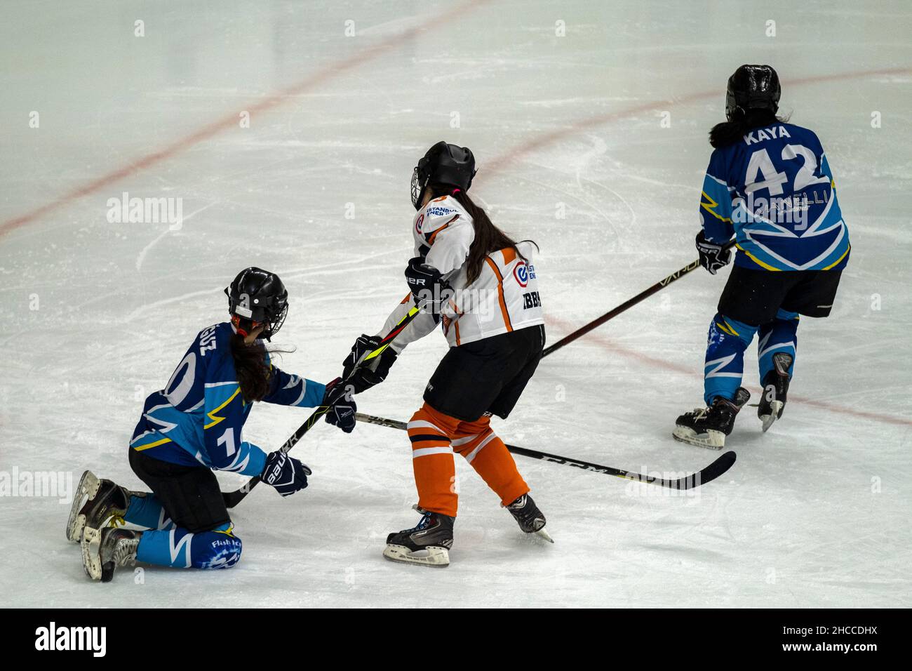 Istanbul İbb - Flash Ice Club Teams in Turkish Ice Hockey Federation Women's Super League Stock Photo