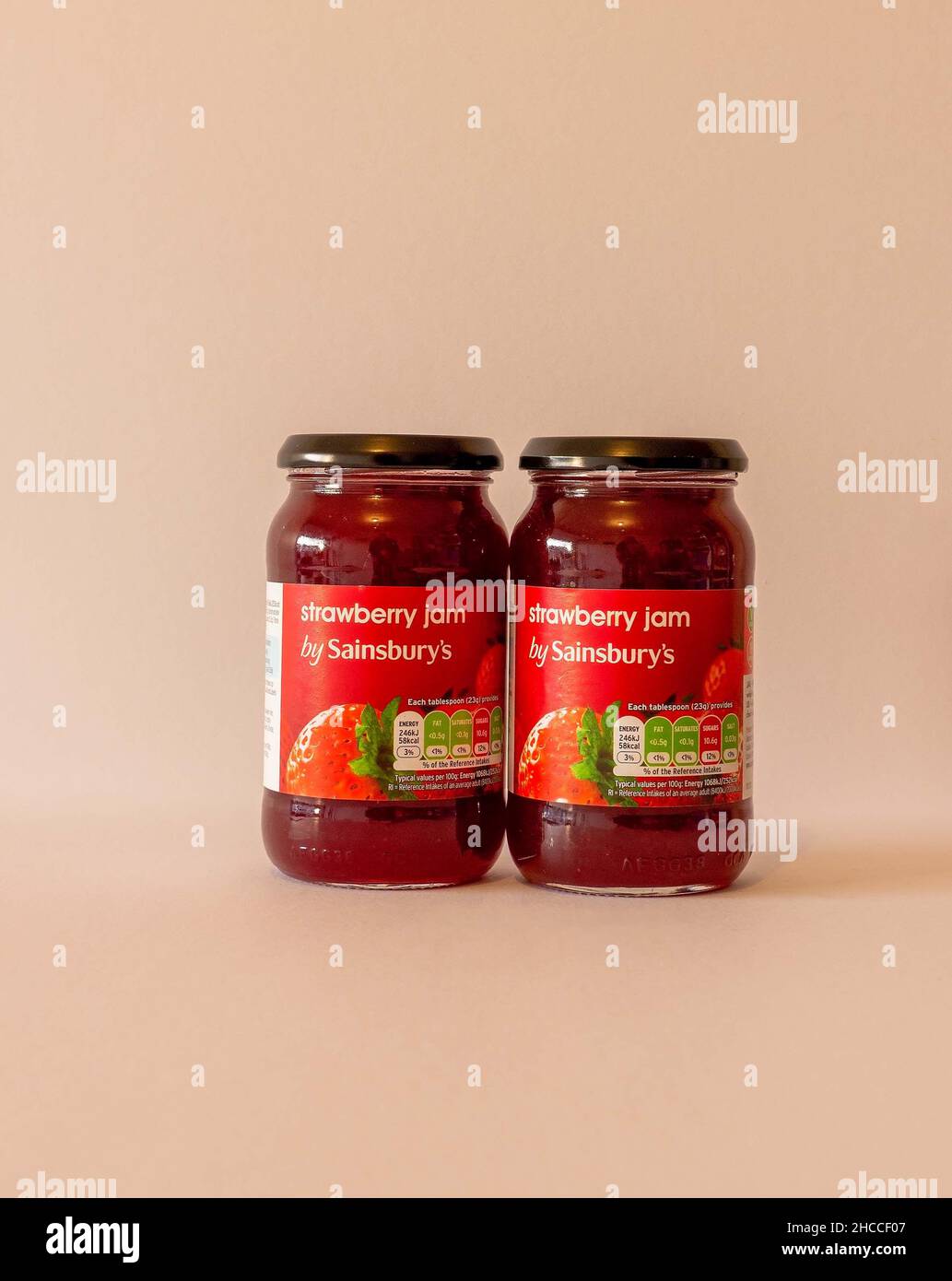 Jars of Strawberry Jam Stock Photo Alamy