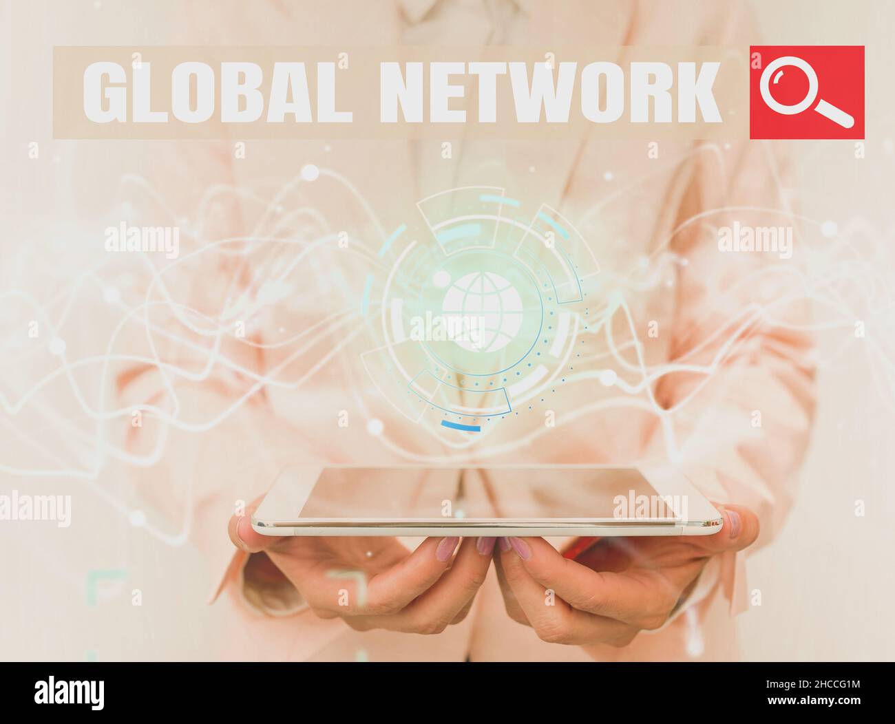Inspiration showing sign Global Network. Business overview Any communication system which spans the entire Earth Lady In Uniform Using Futuristic Stock Photo