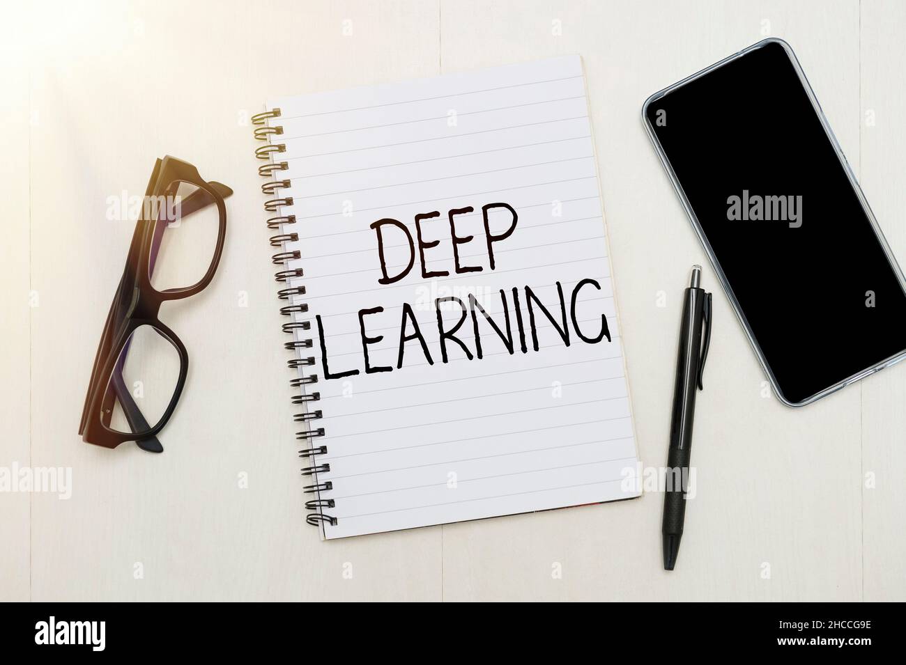 Text showing inspiration Deep Learning. Concept meaning Hierarchical Abstractions Artificial Intelligence Algorithm Flashy School Office Supplies Stock Photo