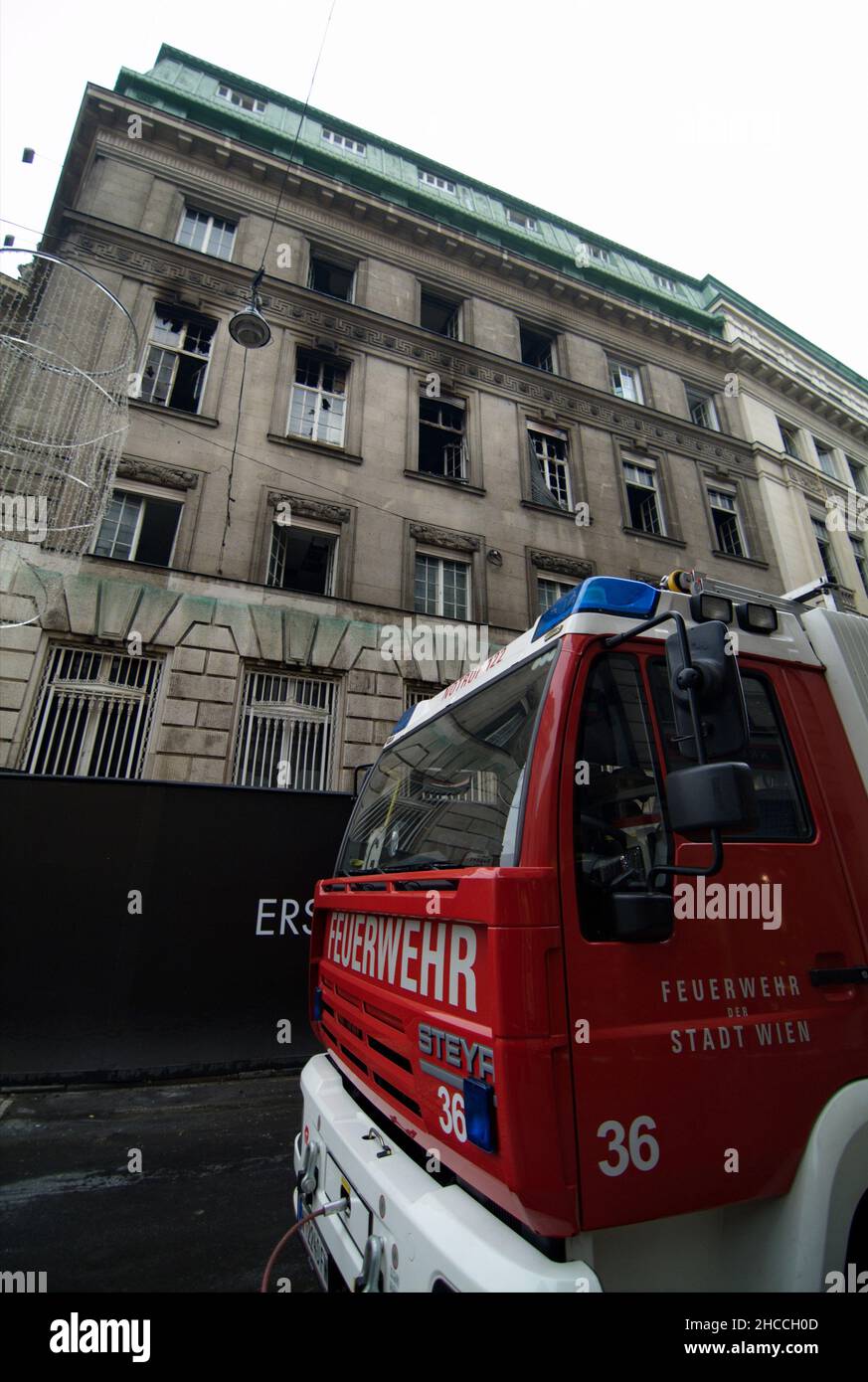 Vienna, Austria. November 18, 2011. Fire in the former Bank Austria headquarters 'Am Hof' Stock Photo