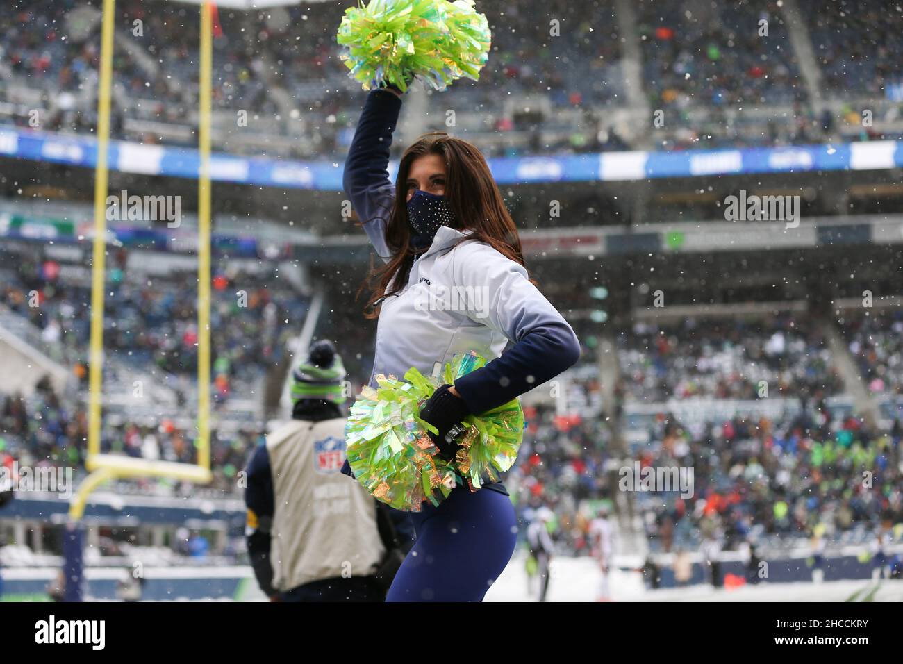 Seattle, WA, USA. 26th Dec, 2021. Seattle Seahawks wide receiver DK Metcalf  (14) celebrates a catch for a touchdown during a game between the Chicago  Bears and Seattle Seahawks at Lumen Field