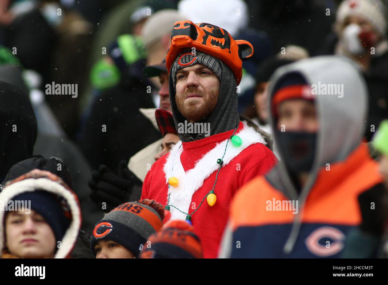 Chicago Bears fan wears a Bears hat 