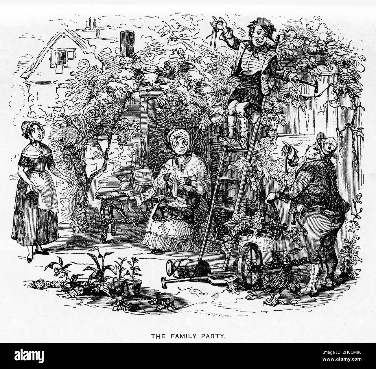 Engraving of the family party, a scene from a Victorian era book by