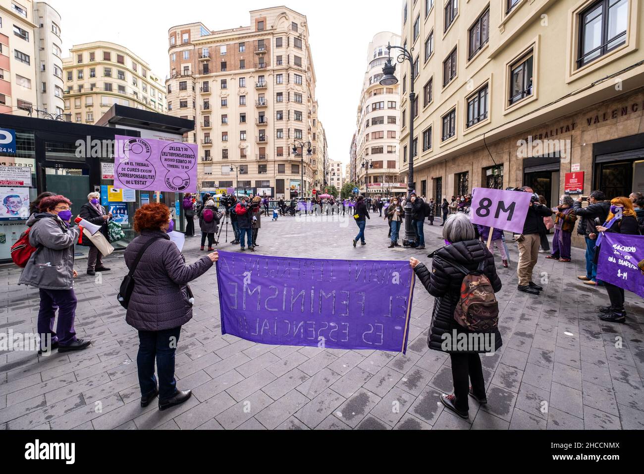 Valencia, Spain; 8th March 2021: Feminist rallies to celebrate Women's Day on March 8, 2021. Stock Photo