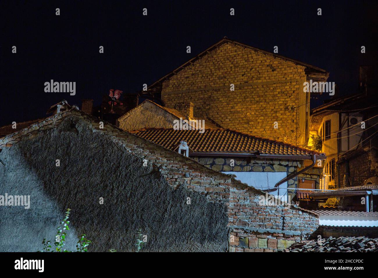 Night view over Veliko Tarnovo cityscape in Bulgaria. Stock Photo