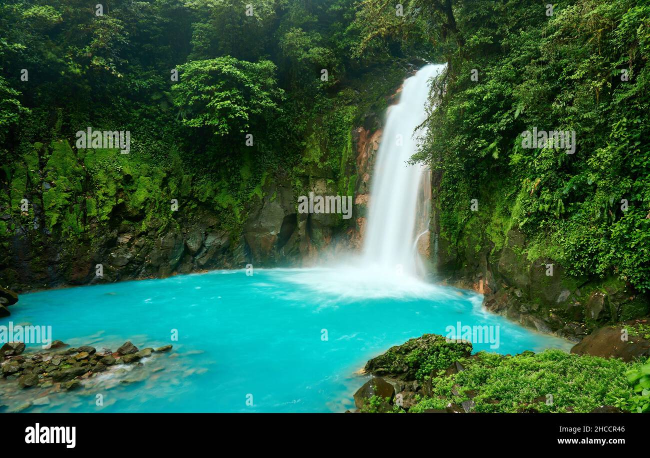 Catarata R??o Celeste, waterfall of blue river Rio Celeste, Parque