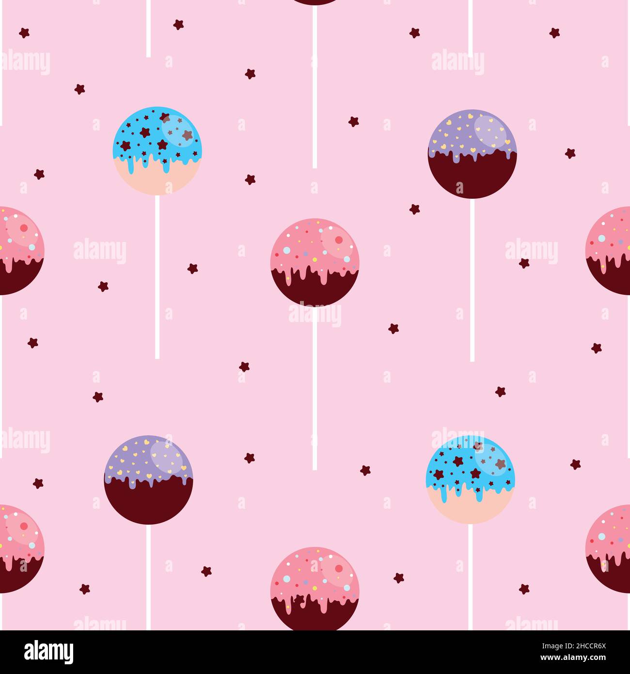 Vector cake pops seamless pattern in cartoon style. Stock Vector
