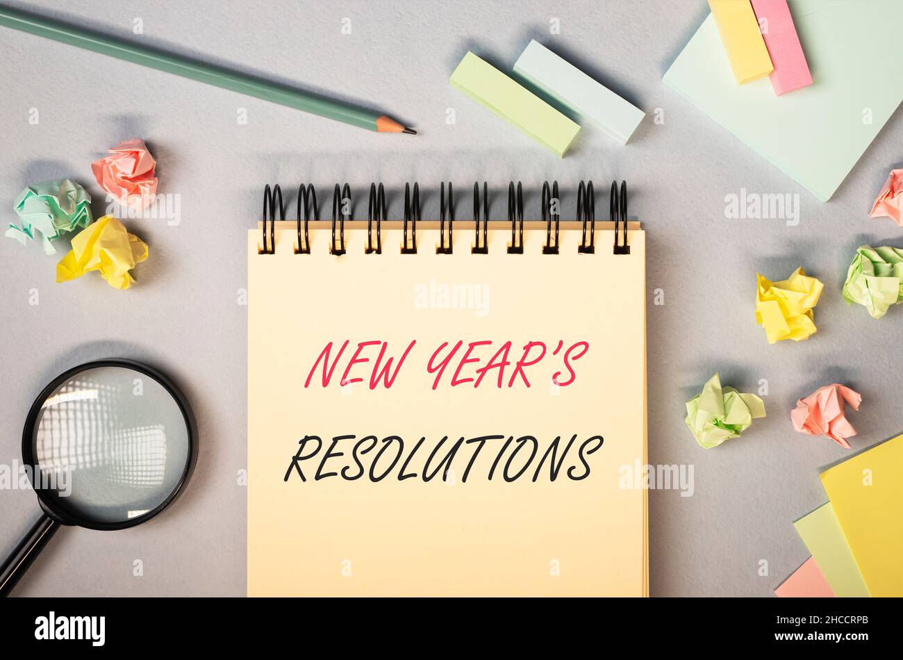 New Year s resolutions concept. Text on notebook. Stock Photo