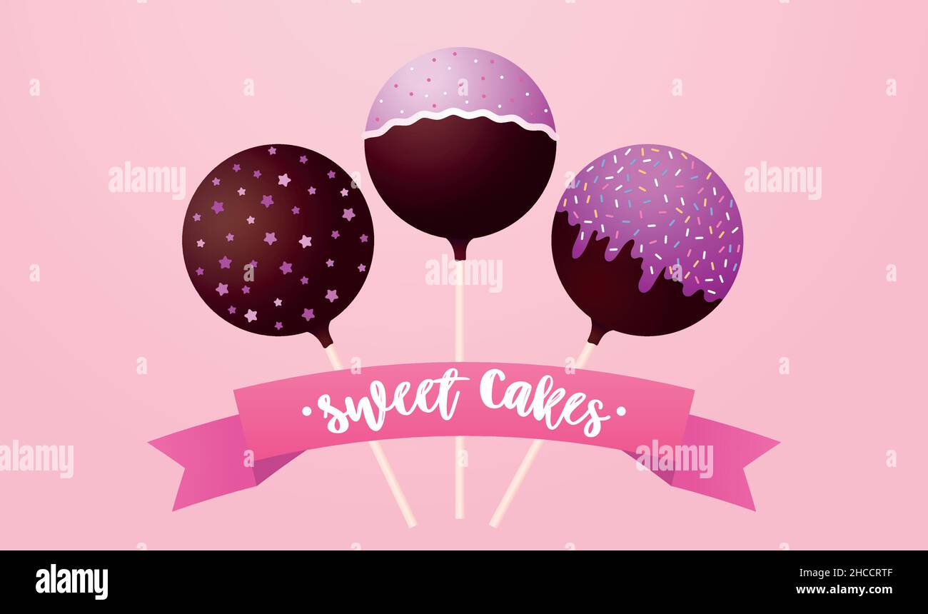 Cake pops. Vector illustration in realistic style. Stock Vector