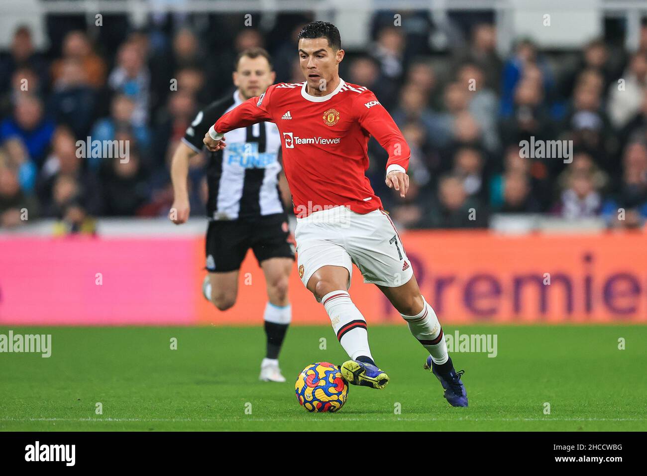 Cristiano Ronaldo #7 of Manchester United makes a break with the ball in, on 12/27/2021. (Photo by Mark Cosgrove/News Images/Sipa USA) Credit: Sipa USA/Alamy Live News Stock Photo