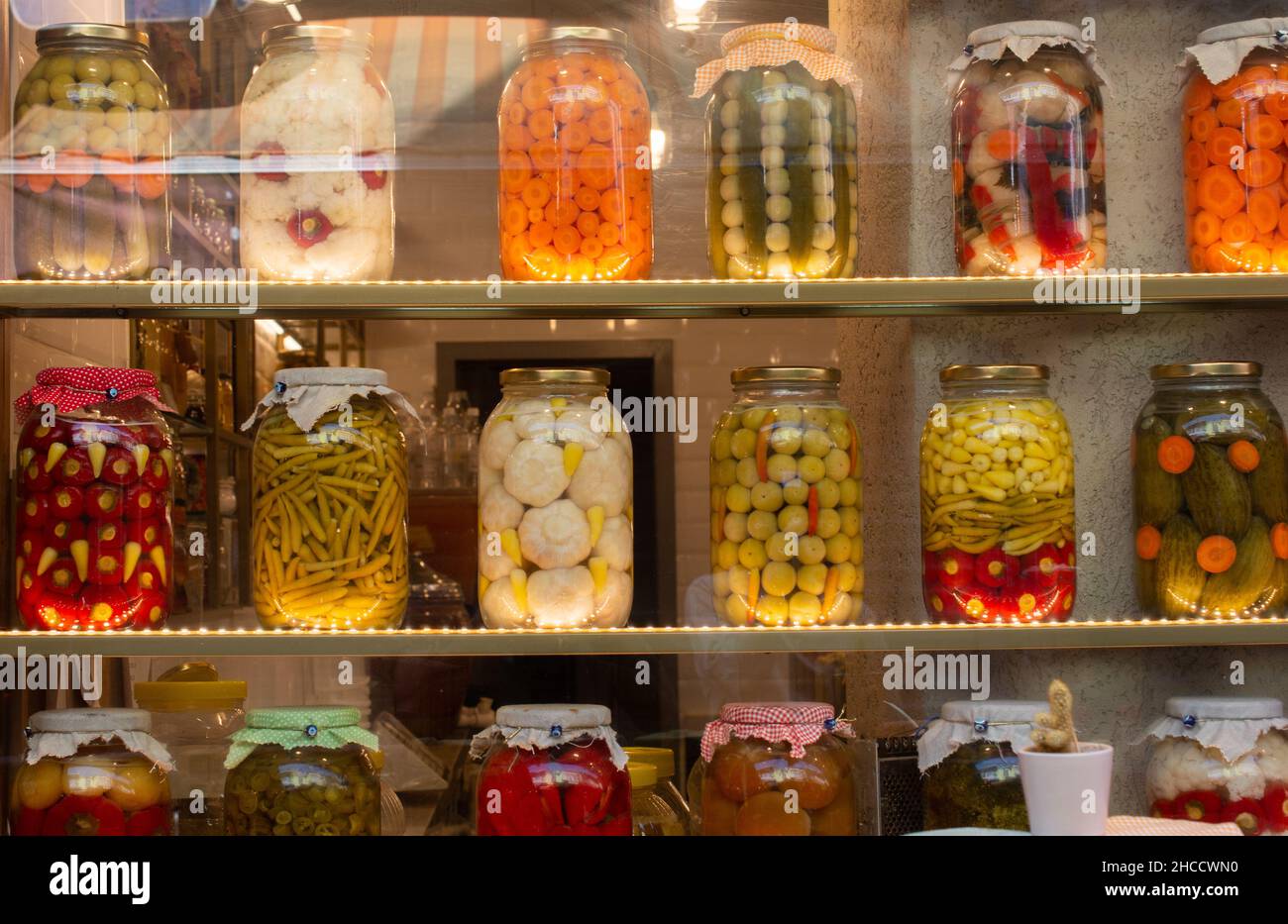 Shelves with canning vegetables and fruits Stock Photo Alamy