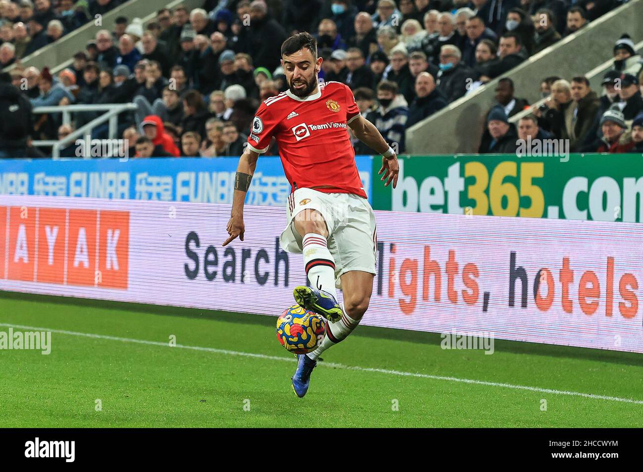 Bruno Fernandes #18 of Manchester United controls the ball Stock