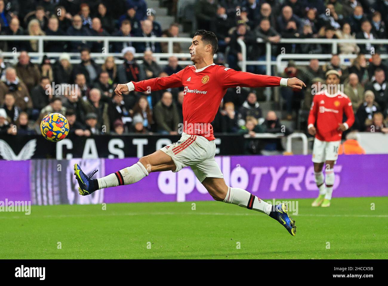 Cristiano Ronaldo #7 of Manchester United tries to control the ball in front of goal in, on 12/27/2021. (Photo by Mark Cosgrove/News Images/Sipa USA) Credit: Sipa USA/Alamy Live News Stock Photo