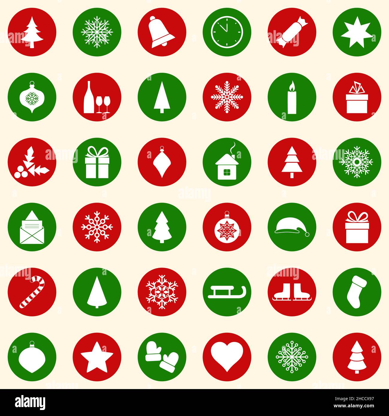 Set of christmas icons on color background, vector illustration Stock Vector