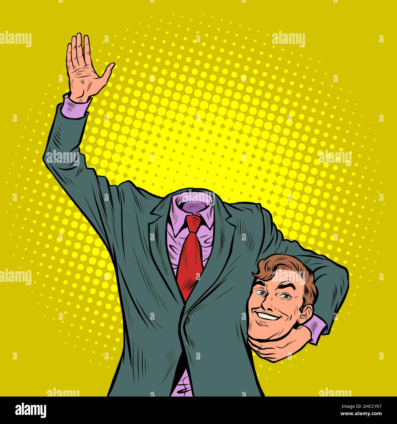 A man without a head. Strange politician businessman with glasses, smile happiness Stock Vector