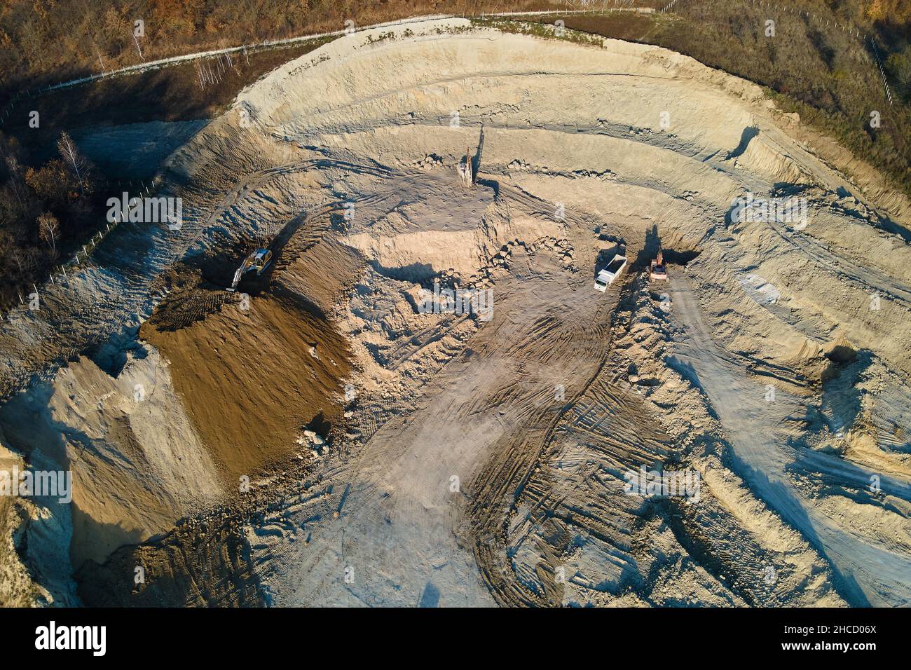 Aerial view of open pit mine of sandstone materials for construction ...
