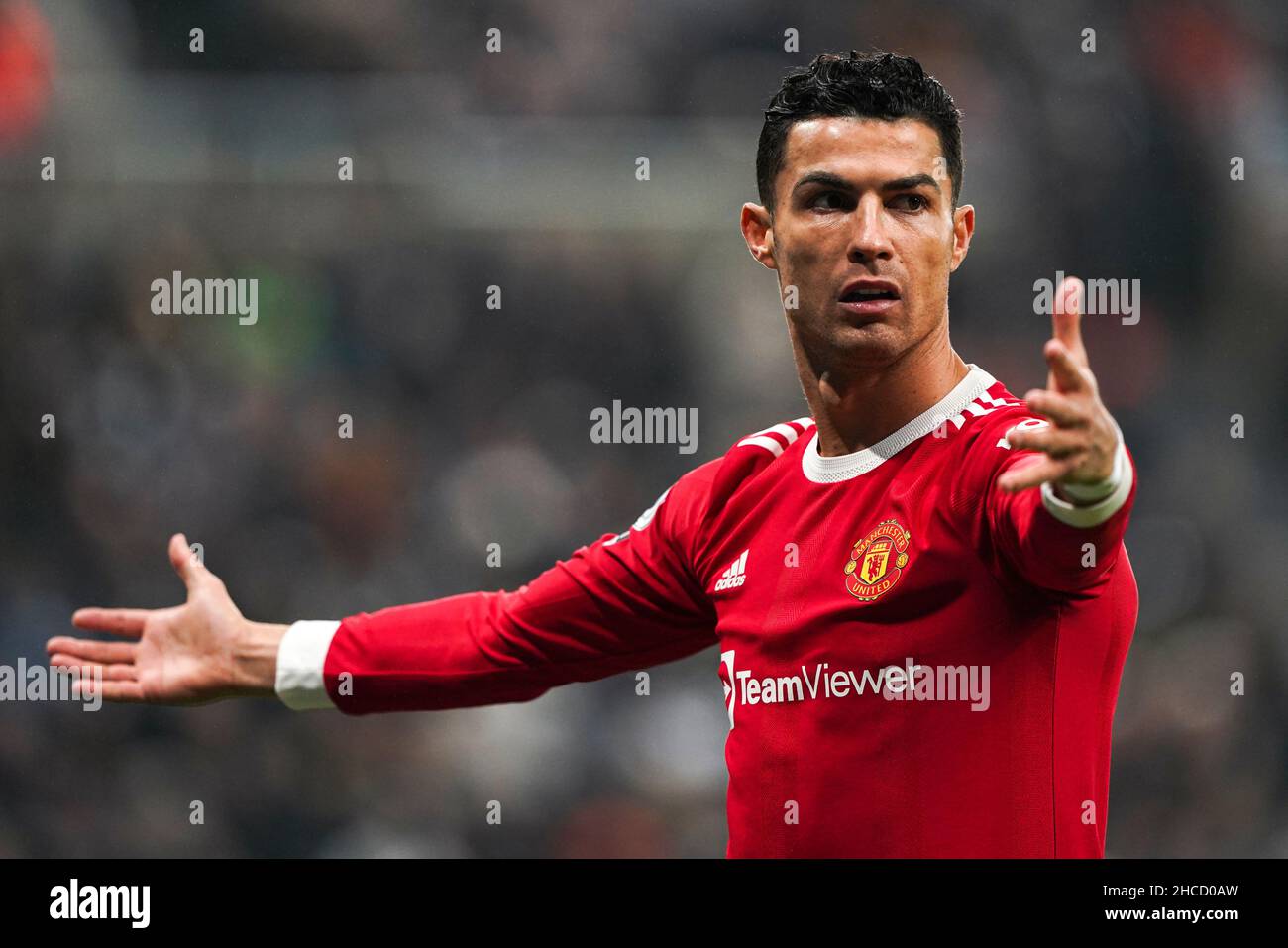 Manchester United's Cristiano Ronaldo shows his frustration during the Premier League match at St. James' Park, Newcastle. Picture date: Monday December 27, 2021. Stock Photo