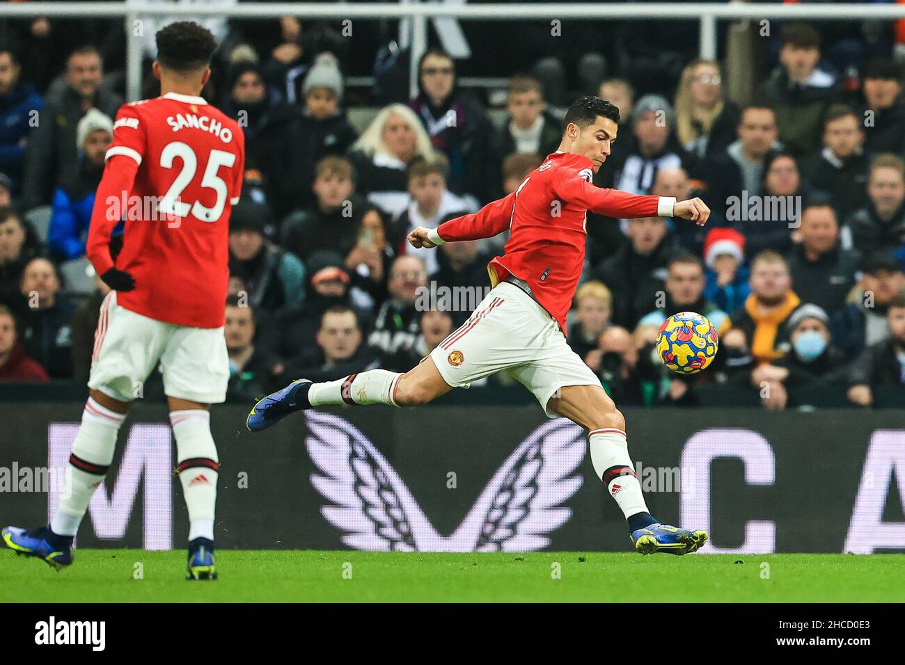 Cristiano Ronaldo #7 of Manchester United shoots on goal but in, on 12/27/2021. (Photo by Mark Cosgrove/News Images/Sipa USA) Credit: Sipa USA/Alamy Live News Stock Photo
