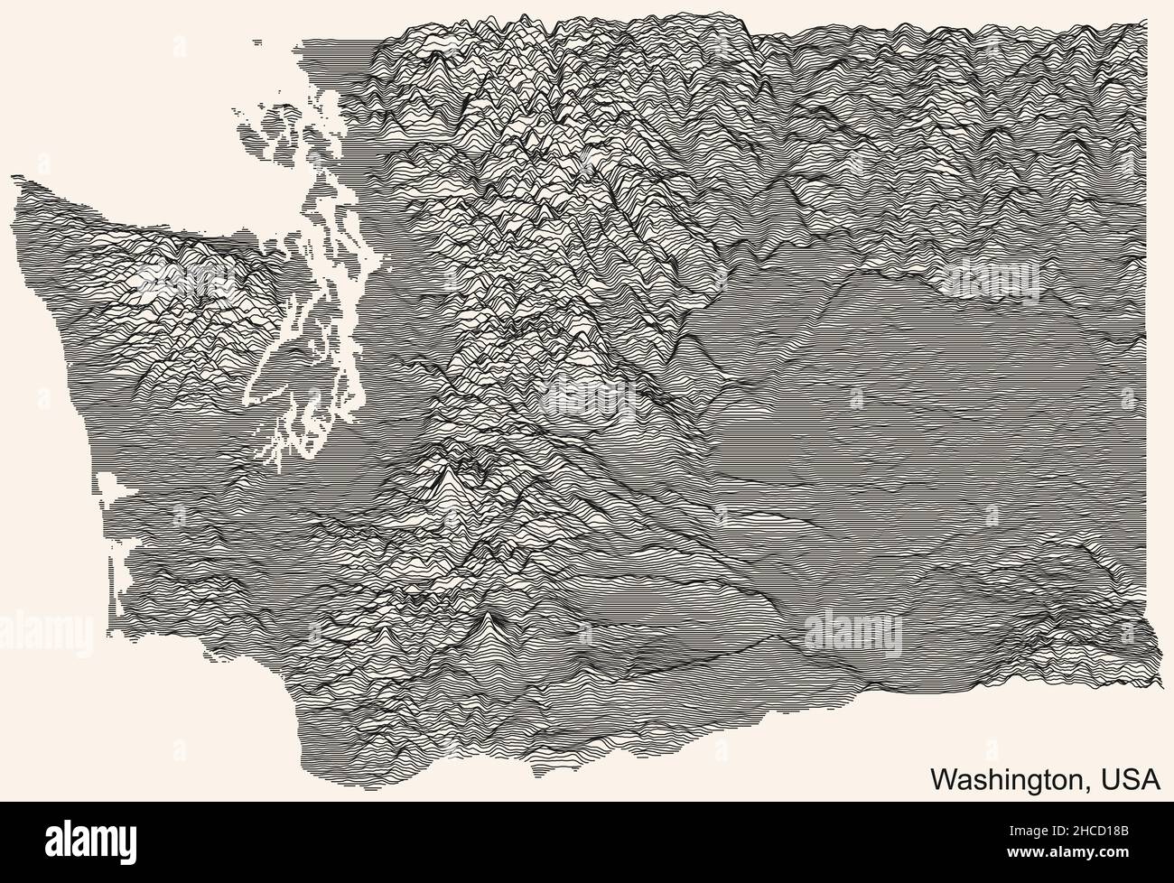 Topographic relief map of the Federal State of Washington, USA with