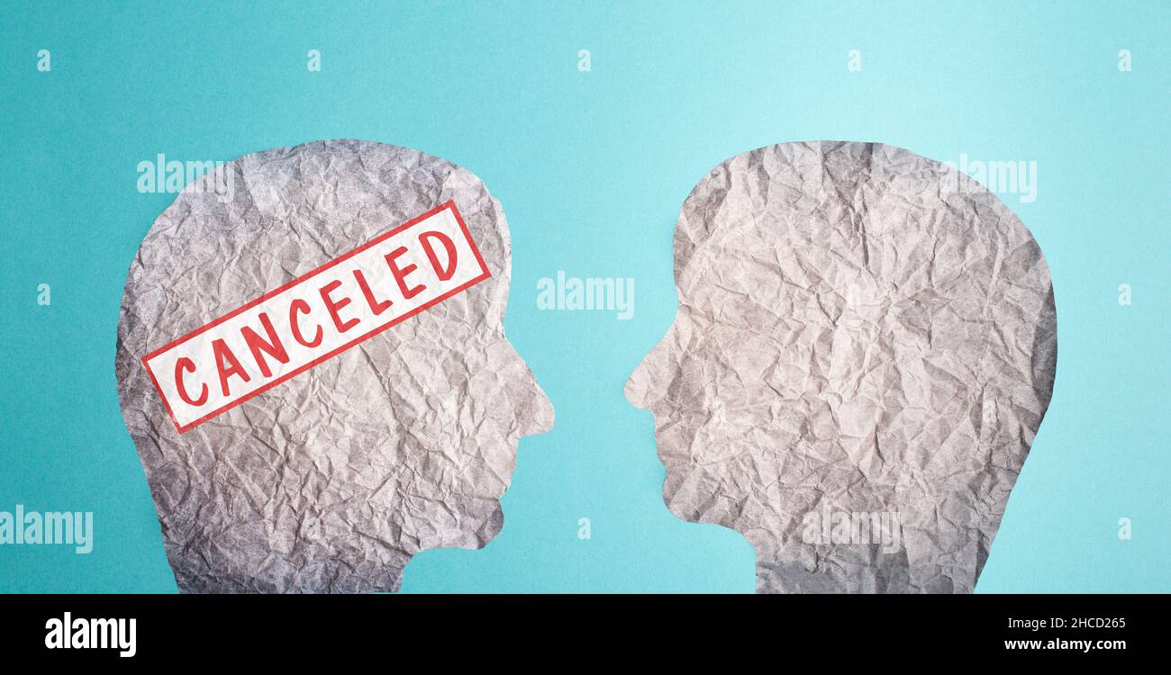 The words canceled is standing on one person, cancel culture, thought control, censorship of free speech Stock Photo