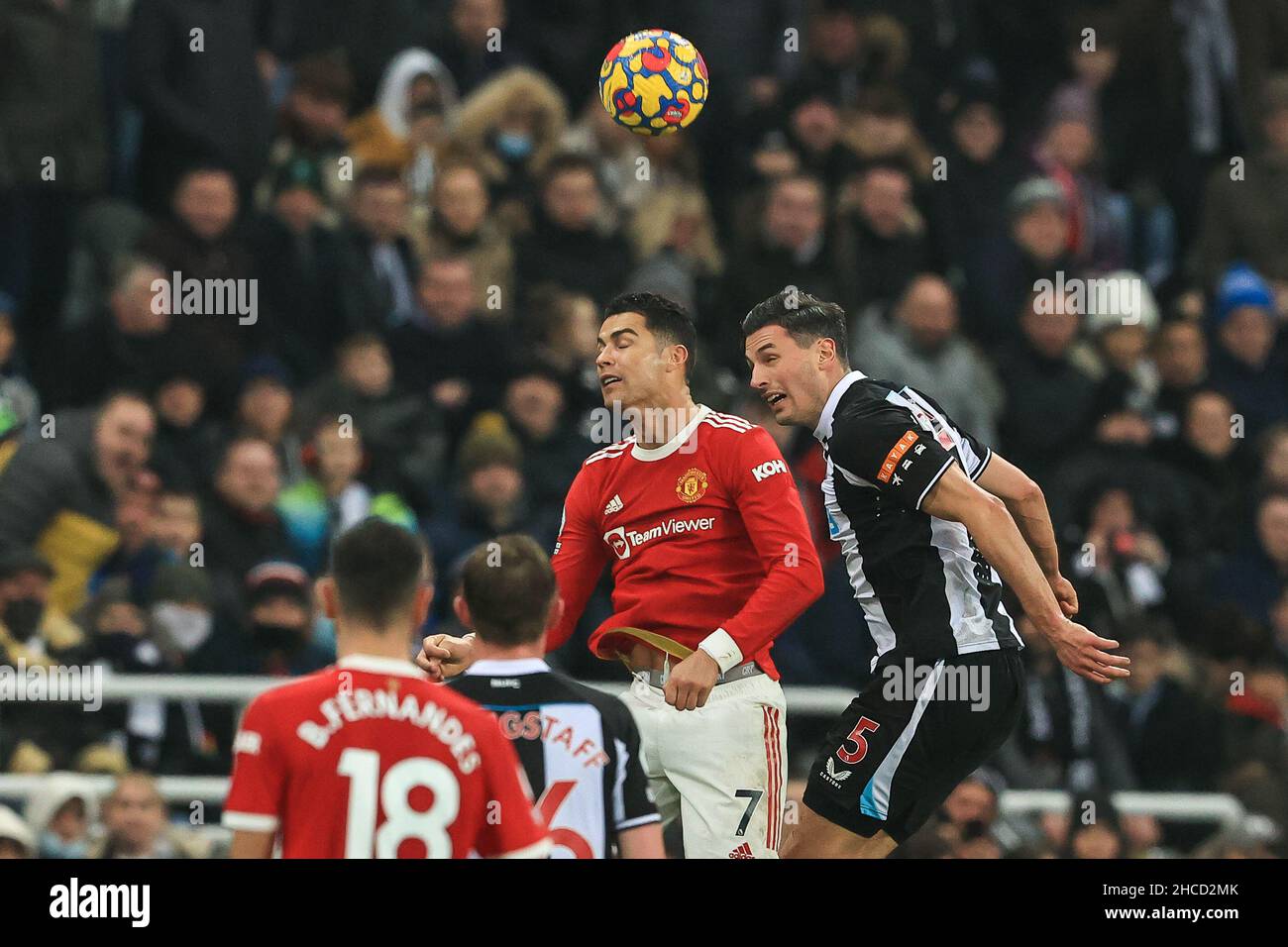 Cristiano Ronaldo #7 of Manchester United and Fabian Schär #5 of Newcastle United battles for the ball in, on 12/27/2021. (Photo by Mark Cosgrove/News Images/Sipa USA) Credit: Sipa USA/Alamy Live News Stock Photo