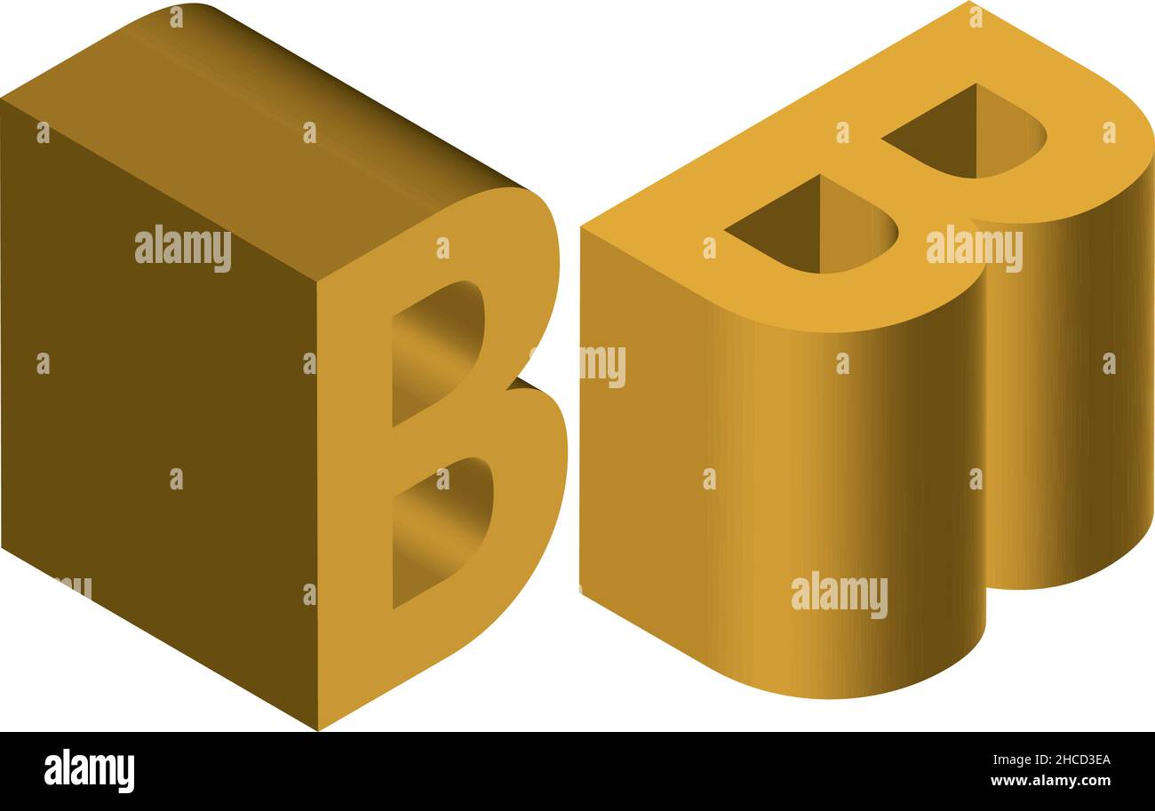 Isometric letter B. Template for creating logos, emblems, monograms. Black and white. 3D art