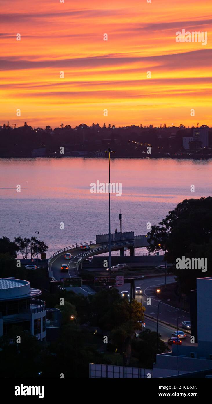 Kwinana Freeway Sunset over Mill Point Road off Ramp Stock Photo Alamy
