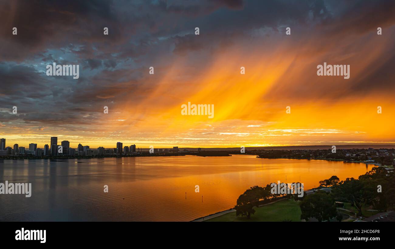 Swan River Multi Colour Sunrise over East Perth Stock Photo Alamy