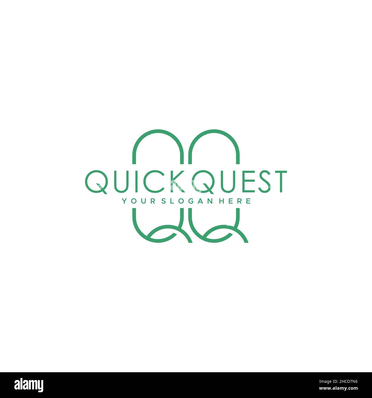 Minimalist design QUICK QUEST green logo design Stock Vector