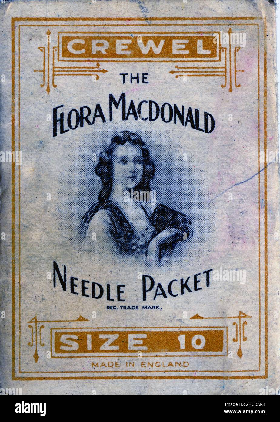 Needle packet featuring a portrait of Flora MacDonald Stock Photo