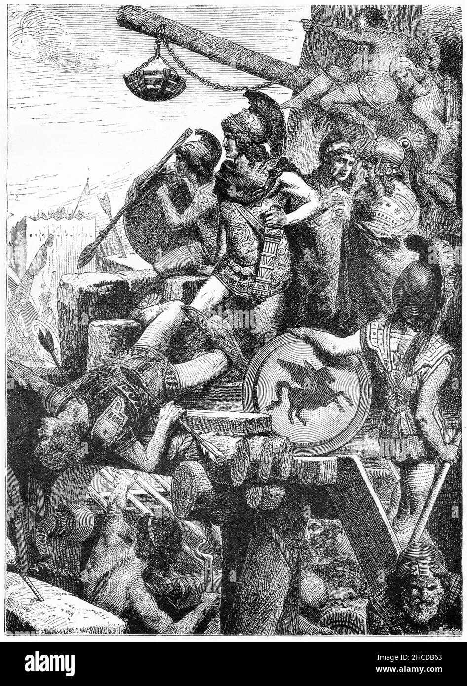 Alexander the Great fulfilling Bible prophecy at the siege of Tyre in 332 BC Stock Photo