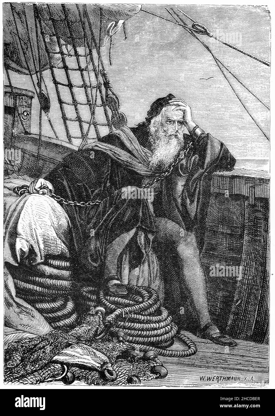 Engraving of Christopher Columbus sent home in chains Stock Photo