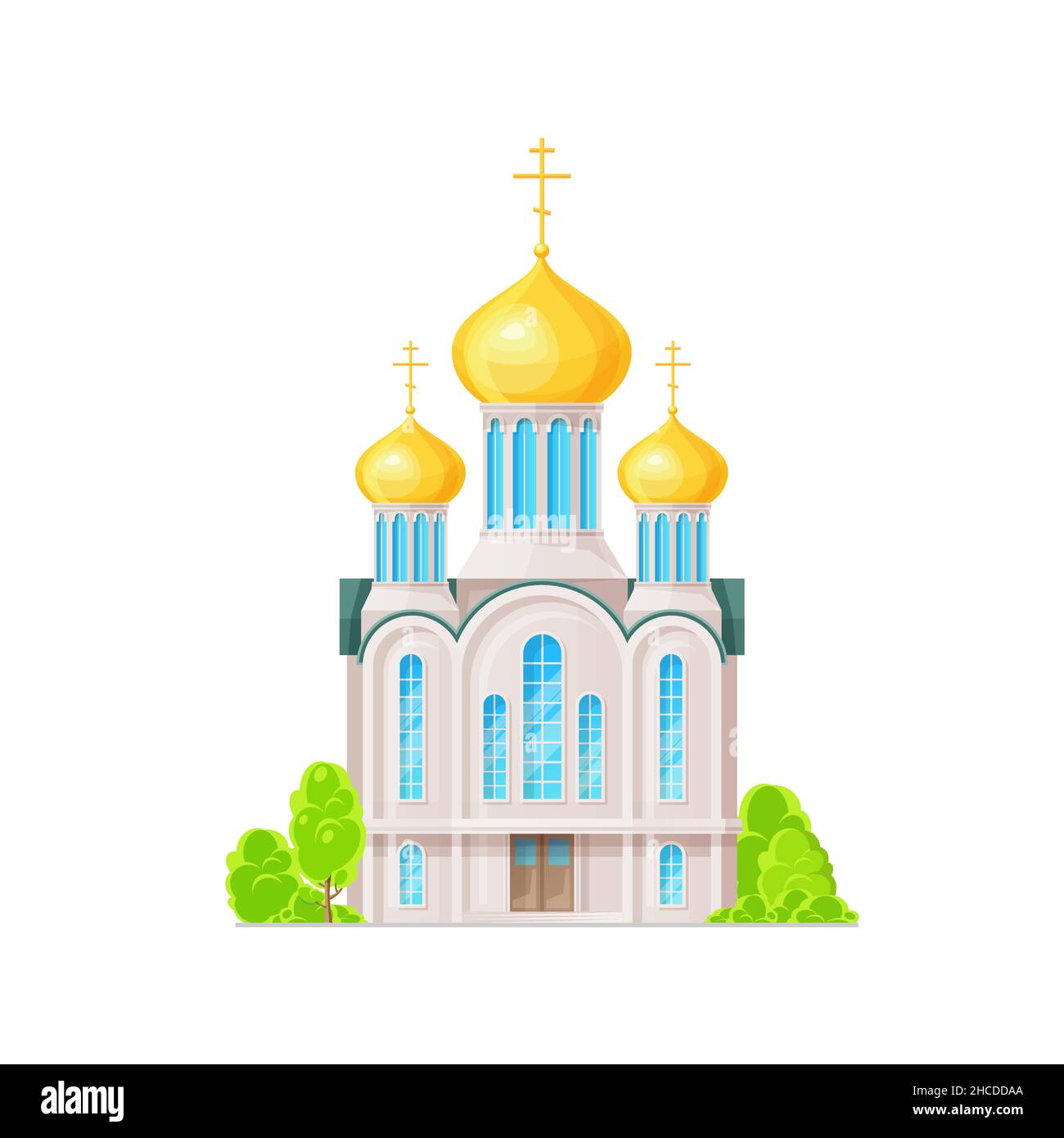 Orthodox church, temple or cathedral building icon. Vector Christianity religion and religious architecture design. Church building with gold onion do Stock Vector