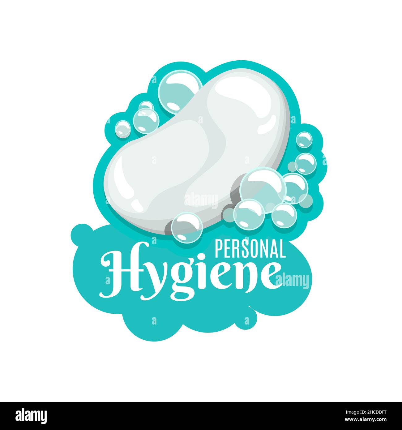 Soap with bubbles, personal hygiene icon. Bathing and toiletries, laundry detergent and body