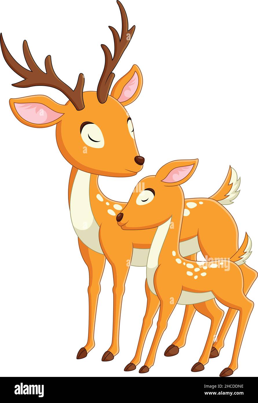 Cute deer mother cartoon with her baby deer Stock Vector