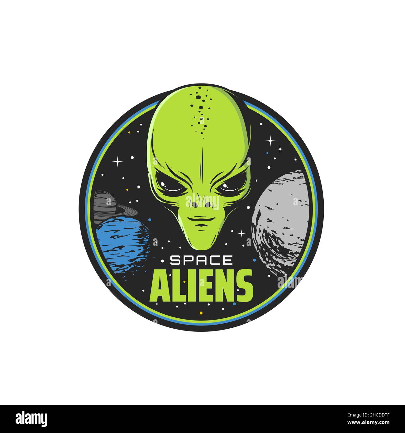 Space aliens icon with humanoid creature or extraterrestrial being ...