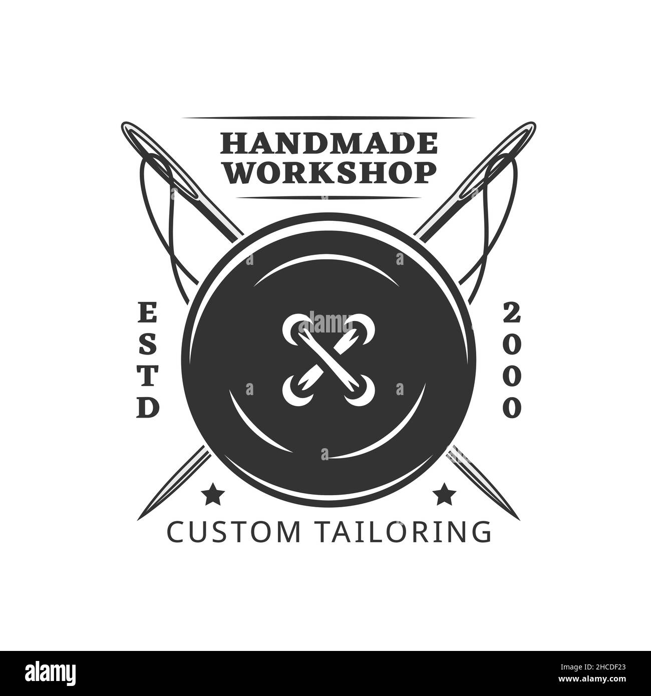 Sewing icon with button, crossed needles and thread. Tailor shop ...