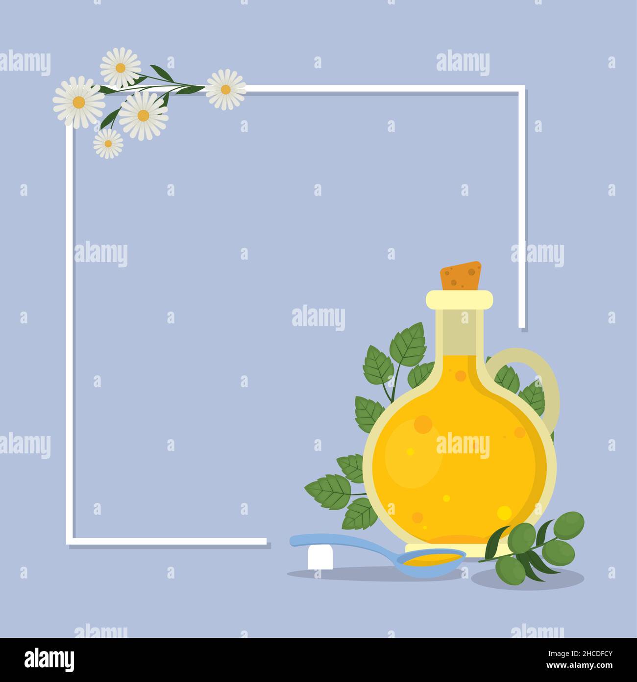 frame with olive oli and daisy Stock Vector