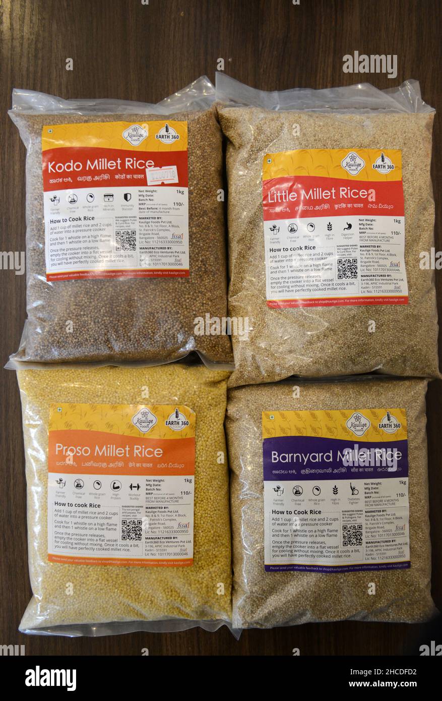 Various kinds of millets displayed at the Kaulige restaurant and millet