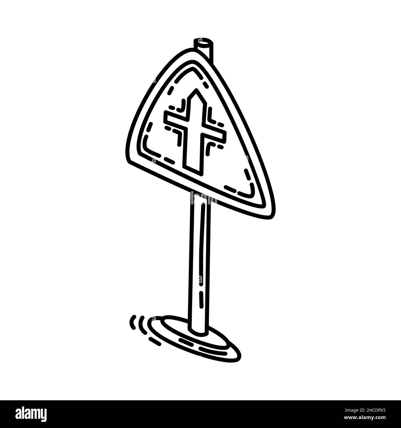 Crossroads Ahead Part of Traffic Signs Hand Drawn Icon Set Vector. Stock Vector