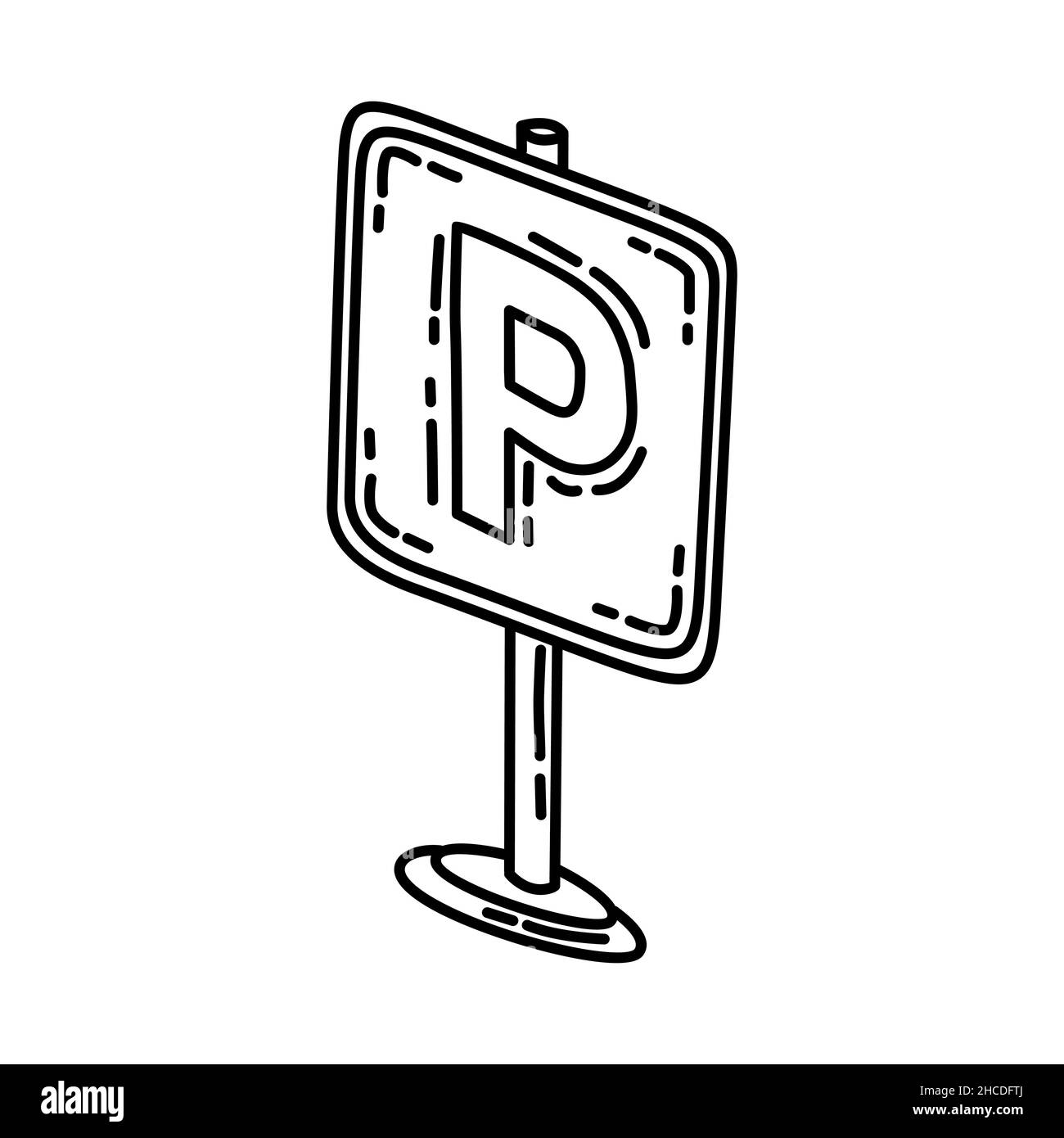 Parking Lot Part of Traffic Signs Hand Drawn Icon Set Vector. Stock Vector