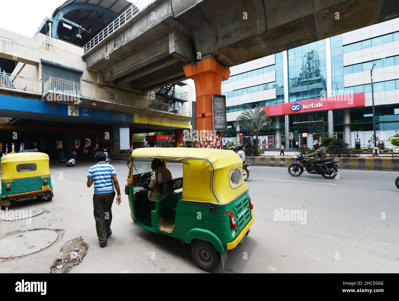 Auto Rickshaw on M. G. Road in the city center of Bangalore, India. Stock Photo