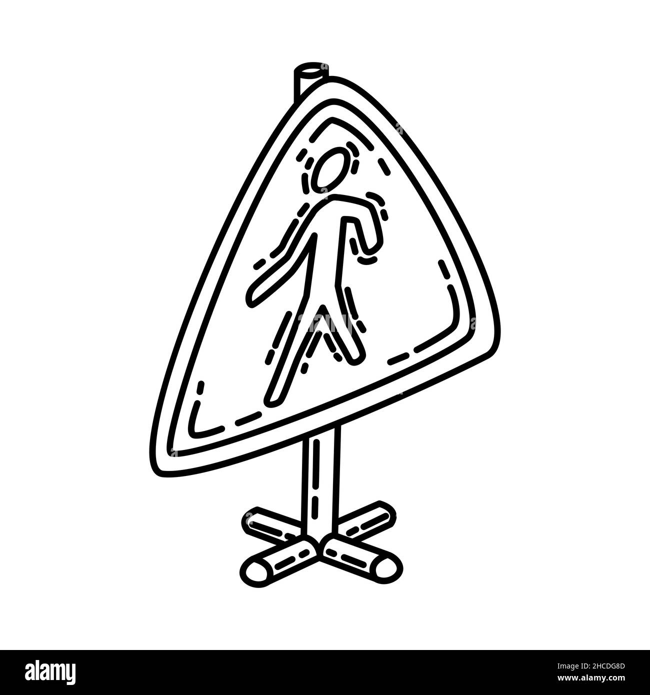 Pedestrians on The Road Part of Warning Road Signs Hand Drawn Icon Set Vector. Stock Vector